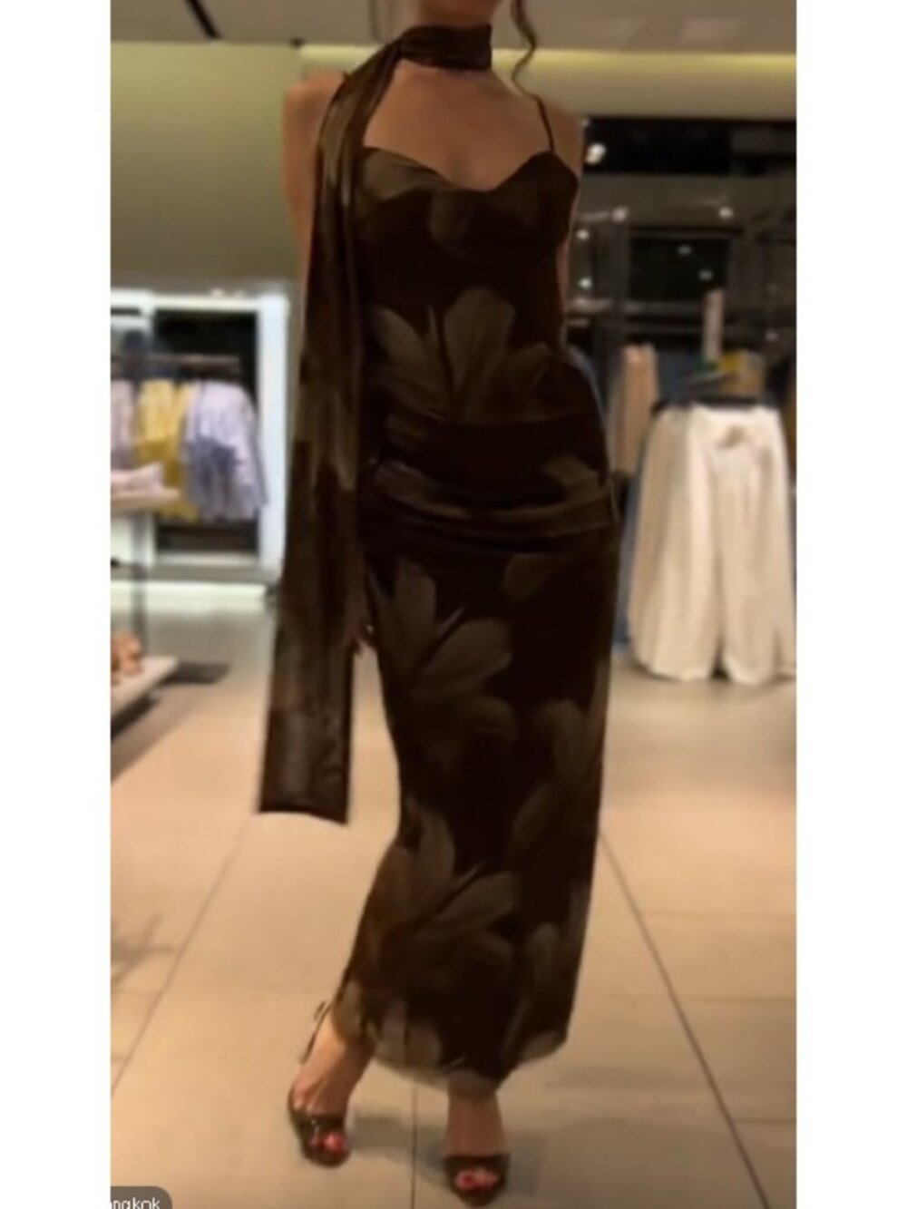 Zara Womens Floral Print Midi Dress Small Brown Scarf Neck Detail 8220/112 NWT - Picture 4 of 14